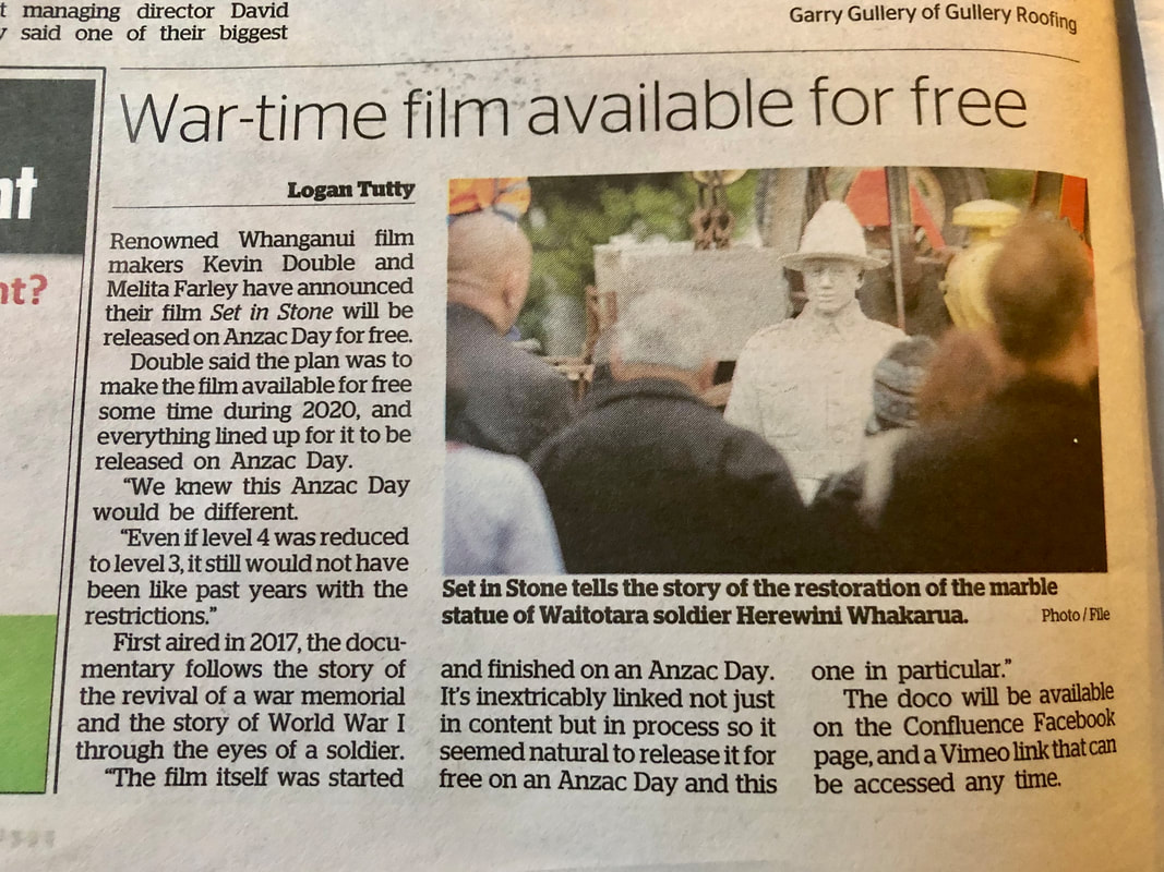 20200423 Whanganui Chronicle announcing Anzac Day 2020 online release of Set In Stone