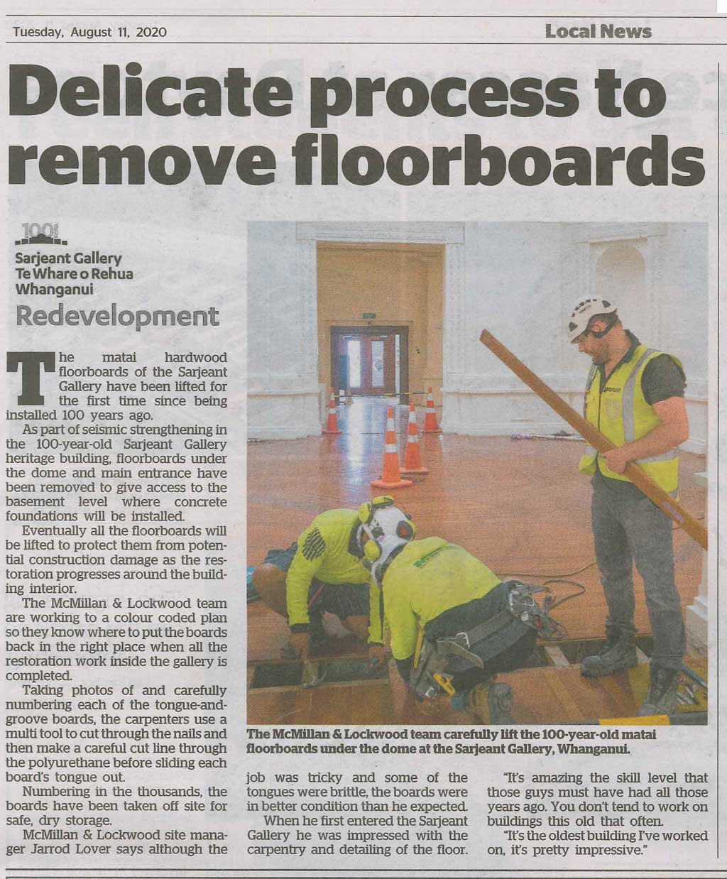 Floorboards being lifted story to accompany online documentary short in Whanganui Chronicle 11 August 2020.