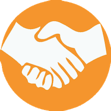 Double Farley icon for collaboration with partners of a handshake shown in white on an orange circle.