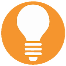 Double Farley icon for approach of a screw base style light bulb shown in white on an orange circle
