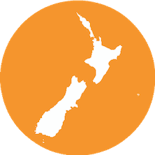 Double Farley icon for clients of a map of NZ shown in white on an orange circle.