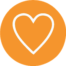 Double Farley icon for values of a heart shaped symbol outlined shown in white on an orange circle.