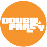 Double Farley Company Logo - the stylised words DOUBLE and FARLEY intermeshed together in white on a orange circle - CC NC 2.0